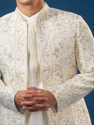 White embroidered silk jacket set 5