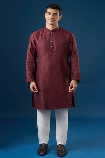 Maroon embroidered silk nehru jacket set