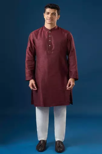 Maroon embroidered silk nehru jacket set