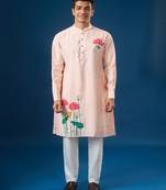 Pink embroidered cotton silk kurta set