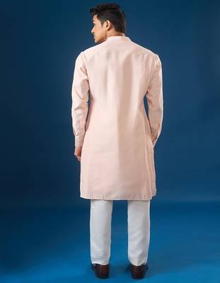 Pink embroidered cotton silk kurta set 3