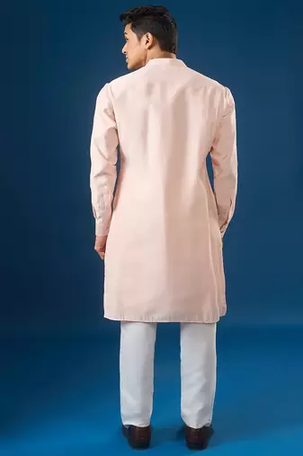Pink embroidered cotton silk kurta set