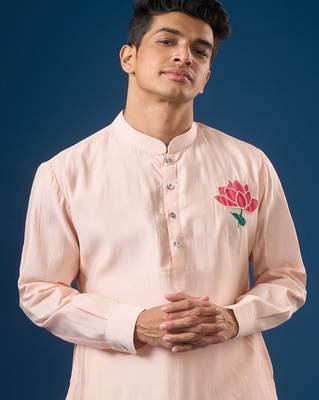 Pink embroidered cotton silk kurta set 4