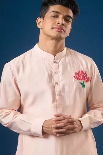 Pink embroidered cotton silk kurta set