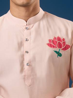 Pink embroidered cotton silk kurta set 5