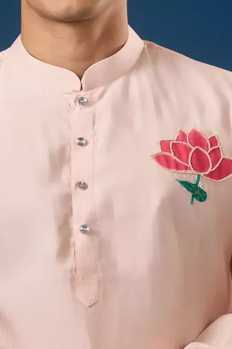 Pink embroidered cotton silk kurta set