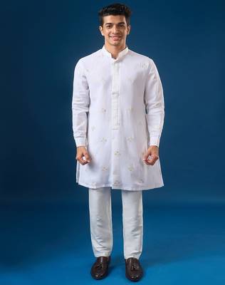 White embroidered georgette kurta set 1
