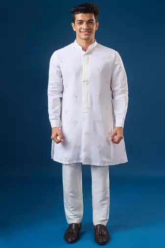 White embroidered georgette kurta set