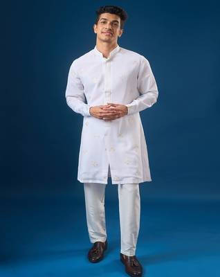 White embroidered georgette kurta set 5