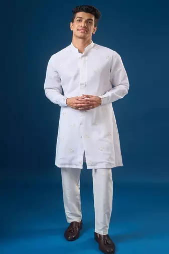 White embroidered georgette kurta set