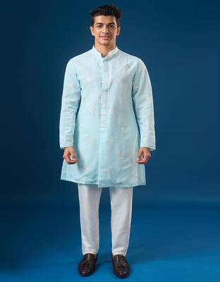 Blue embroidered georgette kurta set 1