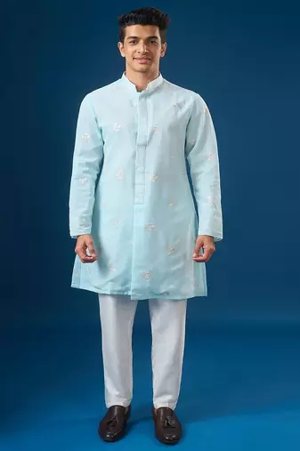 Blue embroidered georgette kurta set