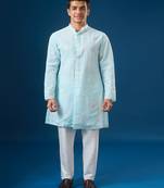 Blue embroidered georgette kurta set