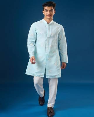 Blue embroidered georgette kurta set 3