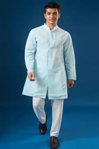 Blue embroidered georgette kurta set