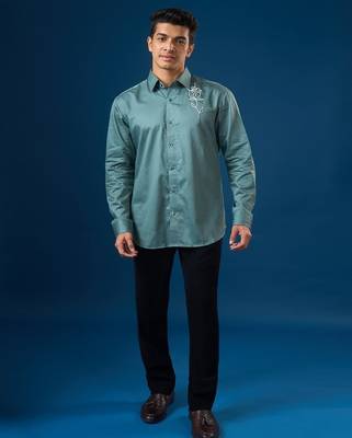 Green plain crepe shirt 1
