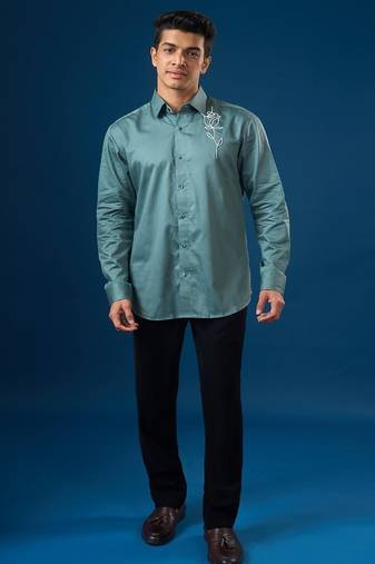 Green plain crepe shirt