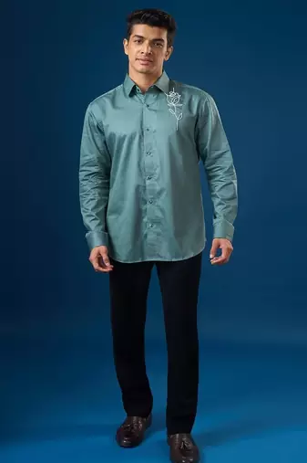 Green plain crepe shirt