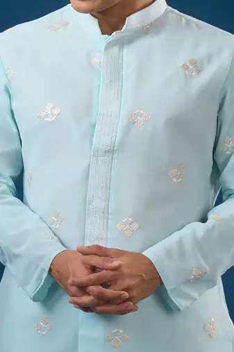 Blue embroidered georgette kurta set