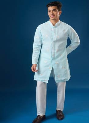 Blue embroidered georgette kurta set 5