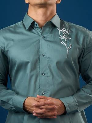 Green plain crepe shirt 2