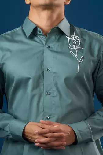 Green plain crepe shirt
