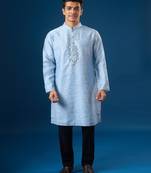 Blue embroidered cotton silk kurta set