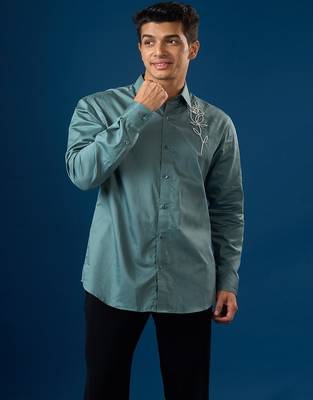 Green plain crepe shirt 4