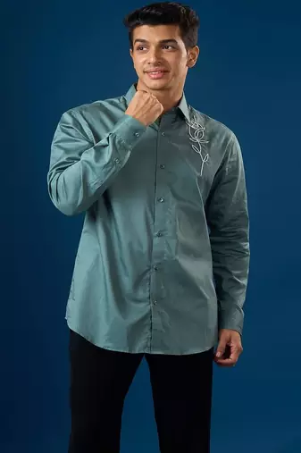 Green plain crepe shirt