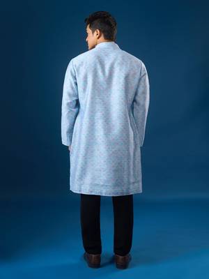 Blue embroidered cotton silk kurta set 4