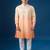 Peach printed cotton silk nehru jacket set