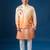 Peach printed cotton silk nehru jacket set