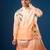 Peach printed cotton silk nehru jacket set