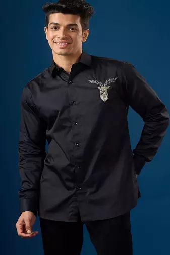 Black plain crepe shirt