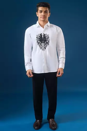 White embroidered crepe shirt