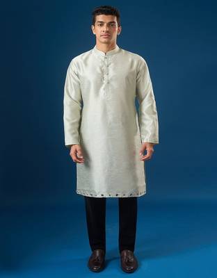 Green embroidered silk nehru jacket set 2