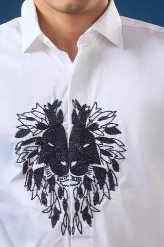 White embroidered crepe shirt