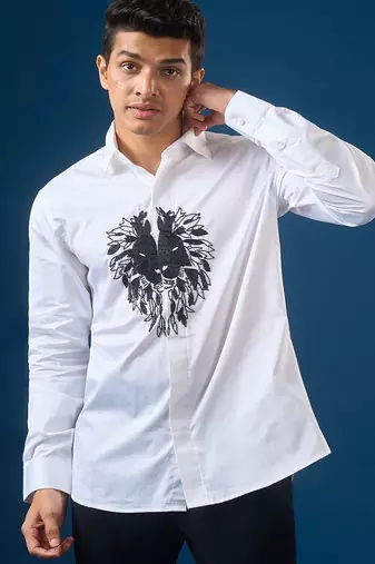 White embroidered crepe shirt