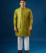 Green embroidered brocade silk jacket set