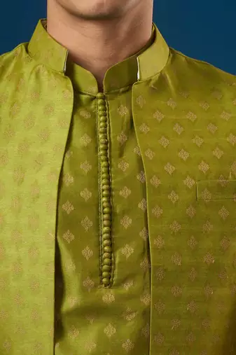 Green embroidered brocade silk jacket set