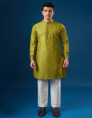 Green embroidered brocade silk jacket set 3