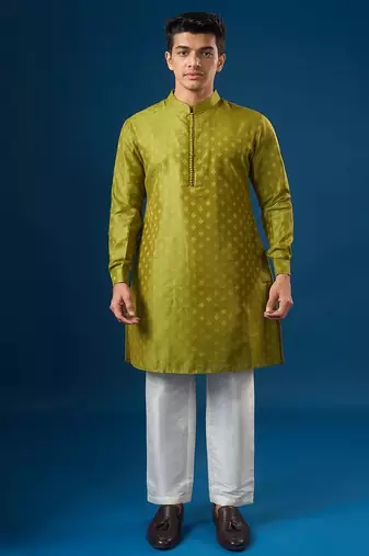 Green embroidered brocade silk jacket set