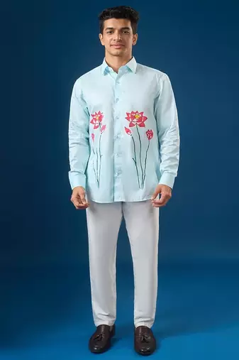 Blue printed crepe shirt