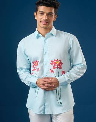 Blue printed crepe shirt 2