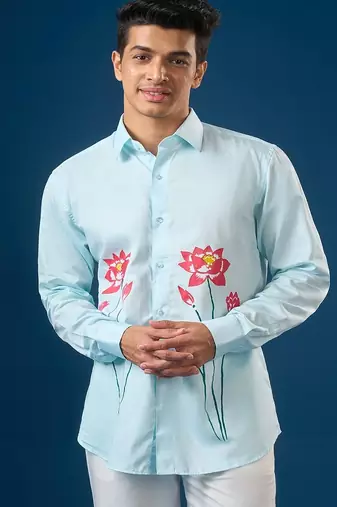 Blue printed crepe shirt