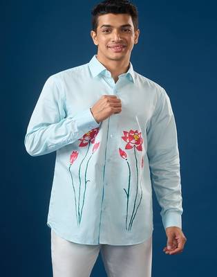 Blue printed crepe shirt 3