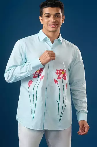Blue printed crepe shirt