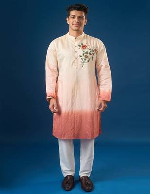 Pink embroidered cotton silk kurta set 1
