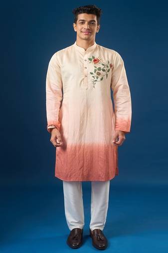Pink embroidered cotton silk kurta set