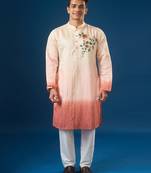 Pink embroidered cotton silk kurta set